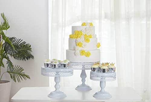 Hotity 3 Pieces Cake Stand Set Round Cake Stands Metal Display Cupcake Stands for Dessert, White