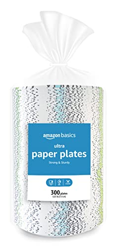Amazon Basics Ultra Paper Plates, 6.87 Inch, Disposable, 600 Count, 2 pack of 300 count, (Previously Encore)