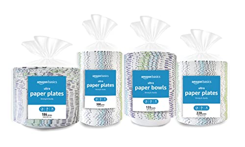 Amazon Basics Ultra Paper Plates, 6.87 Inch, Disposable, 600 Count, 2 pack of 300 count, (Previously Encore)