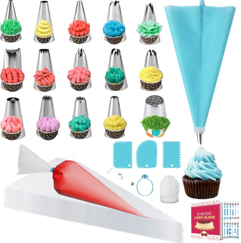 GZMAISULEE Piping Bags and Tips Set for Beginners, Cake Decorating Supplies Kit for Baking with Pastry Bags and Tips, Icing Tips, Couplers,Silicone Ties