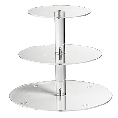 Acrylic Cupcake Stand, Clear Dessert Display Hoder Stand with Base for Wedding, Party, Baby Shower, Get-Together, 3 Tier Round, Transparent