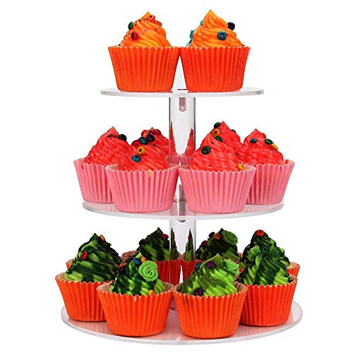 Acrylic Cupcake Stand, Clear Dessert Display Hoder Stand with Base for Wedding, Party, Baby Shower, Get-Together, 3 Tier Round, Transparent