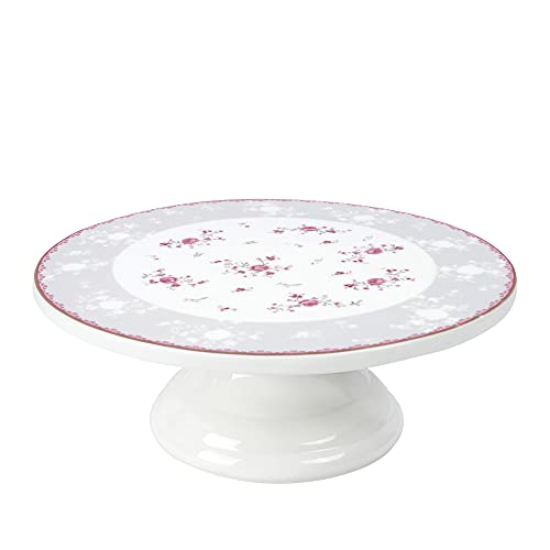 fanquare 10 Inch Floral Porcelain Cake Stand, Pink Rose Dessert Plate, Vintage Tea Cake Stand