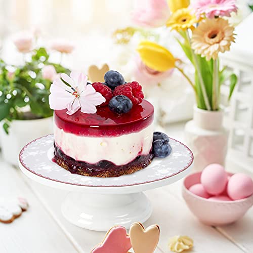 fanquare 10 Inch Floral Porcelain Cake Stand, Pink Rose Dessert Plate, Vintage Tea Cake Stand