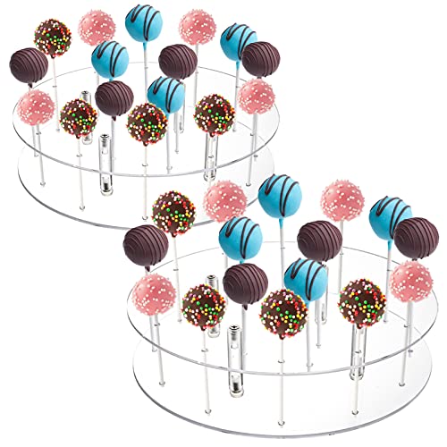 ZENFUN 2 Pack 16 Holes Cake Pop Display Stand, Acrylic Round Lollipop Stand Holder for Dessert Table, Weddings, Baby Shower, Birthday Party, Anniversaries, 10 Inch Diameter
