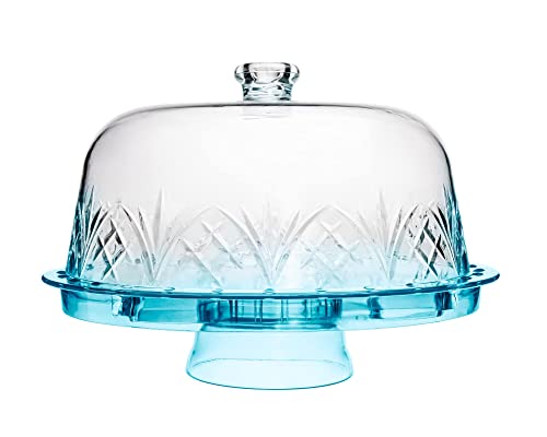 Godinger Cake Stand with Lid, Serving Plate Platter with Dome Cover, 6 in 1 Multi-Purpose Use, Shatterproof and Reusable Acrylic - Dublin Collection, Seafoam