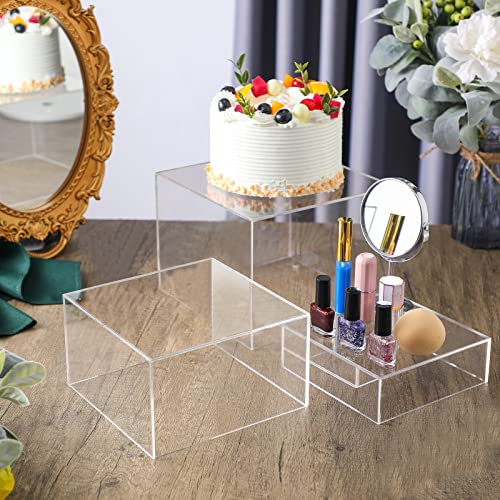 Set of 3 Acrylic Display Risers Acrylic Boxes Acrylic Display Nesting Cubes 5 Sided with Hollow Bottoms Display Stand Shelf for Comestic Food Collectibles Jewelry Figures Show (Clear)