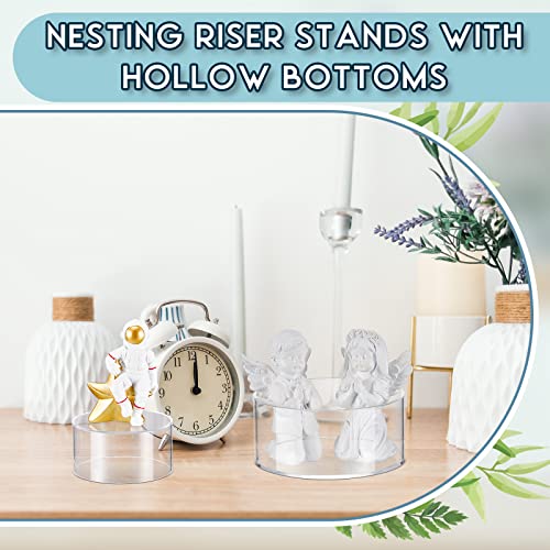 6 Pcs Acrylic Stands for Display, 5.91 in 5.12 in 3.54 in, Nesting Riser Stands Clear Stands Pedestal Display Shelf with Hollow Bottom for Cake Tabletop Figures Jewelry Food (Round)