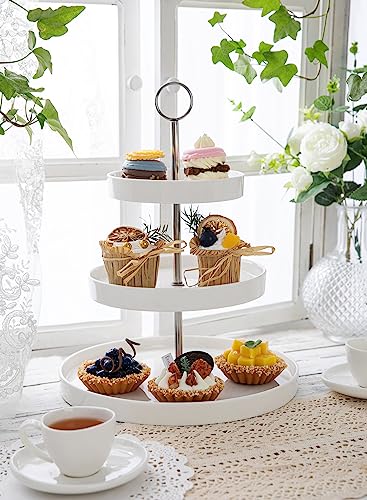 Sweese 734.101 3-Tier Porcelain Cupcake Stand, Tiered Dessert Stand, Cake Stand - White Porcelain Round Plates for Tea Party Wedding Baby Shower Buffet Server