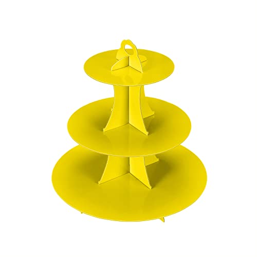 YLDW 3-Tier Cupcake Stand, Cake Stand Holder, Tiered DIY Cupcake Stand Tower for Dessert Table Displays, Birthday Theme Party Favors Decoration, Floral Tea Party, 12" W x 12.8" H, Yellow