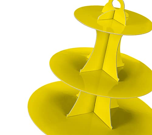 YLDW 3-Tier Cupcake Stand, Cake Stand Holder, Tiered DIY Cupcake Stand Tower for Dessert Table Displays, Birthday Theme Party Favors Decoration, Floral Tea Party, 12" W x 12.8" H, Yellow