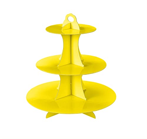 YLDW 3-Tier Cupcake Stand, Cake Stand Holder, Tiered DIY Cupcake Stand Tower for Dessert Table Displays, Birthday Theme Party Favors Decoration, Floral Tea Party, 12" W x 12.8" H, Yellow