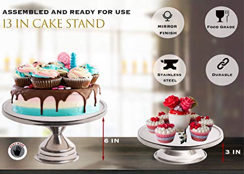 eHomeA2Z Stainless Steel Round Cake Stand 13" Inch Dessert Stand Reusable Birthday Wedding New Year Decoration (Standard Base)