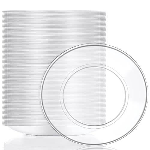 Mimorou 200 Pcs Disposable Clear Plastic Plates 5.5 Inch Dessert Hard Round Party Wedding Elegant Cake for Dinner BBQ Travel Catering Events Appetizers