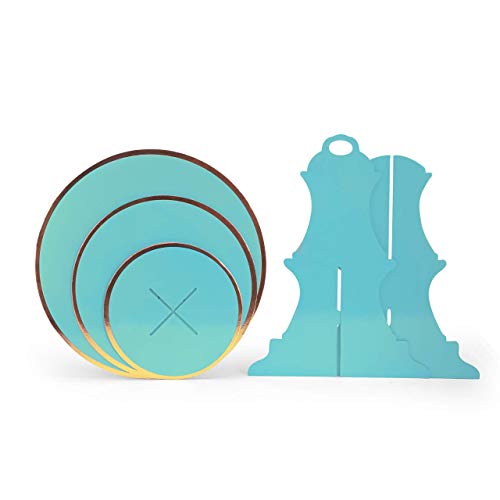 iFavor123 Round Solid Blue Gold Trim Premium Sturdy Cardboard Cupcake Stand Dessert Tower Treat Stacked Pastry Serving Platter Food Display (Blue)