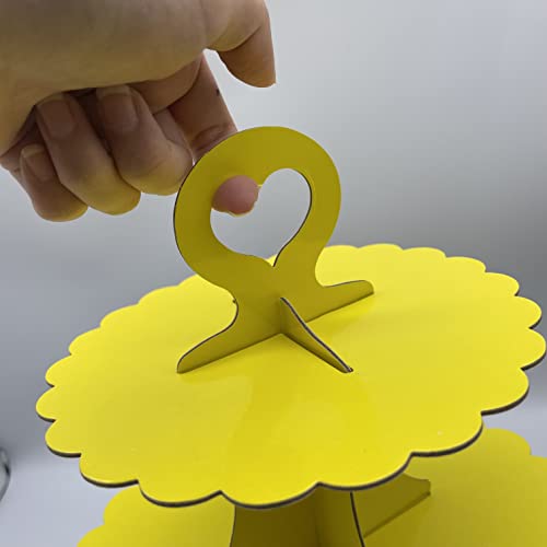 XIXIMENG 2 Pack Cardboard Cupcake Stand 3- Tier lace Edge Dessert Stand, Cardboard Cupcake Stand (J-Yellow)