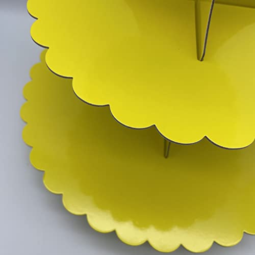 XIXIMENG 2 Pack Cardboard Cupcake Stand 3- Tier lace Edge Dessert Stand, Cardboard Cupcake Stand (J-Yellow)