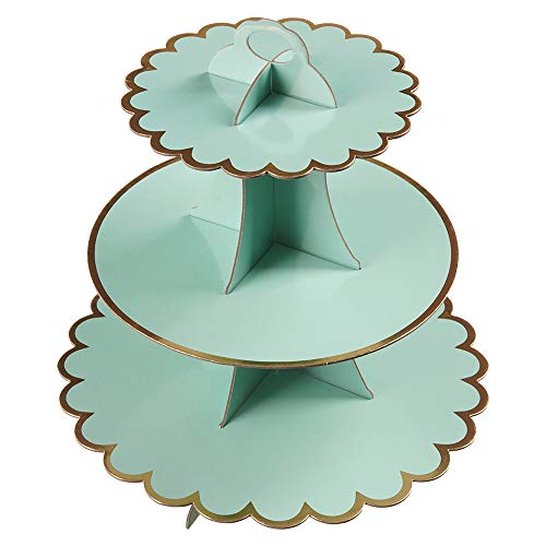 YLDW 3-Tier Cupcake Stand, Lace Trim Cake Stand holder, Tiered DIY Cupcake Stand Tower for Dessert Table Displays, Birthday Theme Party Favors Decoration, Floral Tea Party, 12"W x 12.8"H, Mint Green