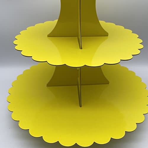 XIXIMENG 2 Pack Cardboard Cupcake Stand 3- Tier lace Edge Dessert Stand, Cardboard Cupcake Stand (J-Yellow)