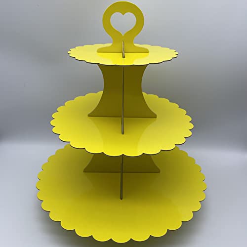 XIXIMENG 2 Pack Cardboard Cupcake Stand 3- Tier lace Edge Dessert Stand, Cardboard Cupcake Stand (J-Yellow)