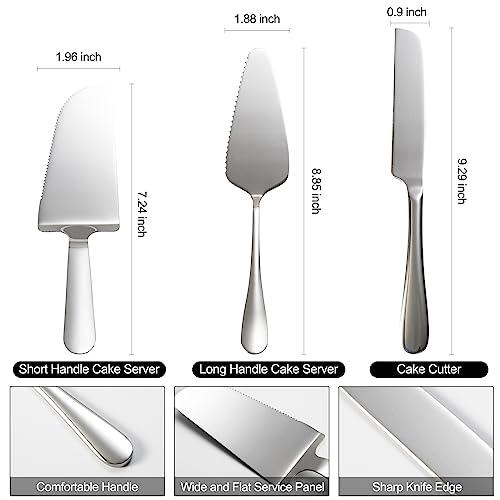 ELEATTRUN Wedding Cake Knife and Server Set 3 Pcs Cake Cutter Stainless Steel Cake Cutting Set for Wedding Silver Cake Cutting Set Perfect for Wedding, Birthday, Parties and Events (3 PCS, Silver)