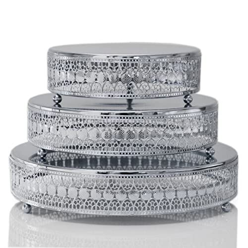FEICTPOX Cake Stand Set of 3 Metal Cupcake Stands Dessert Display Plate for Wedding Party Birthday … (Silver)