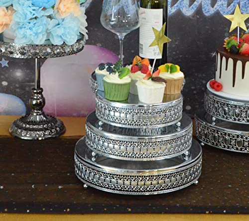 FEICTPOX Cake Stand Set of 3 Metal Cupcake Stands Dessert Display Plate for Wedding Party Birthday … (Silver)