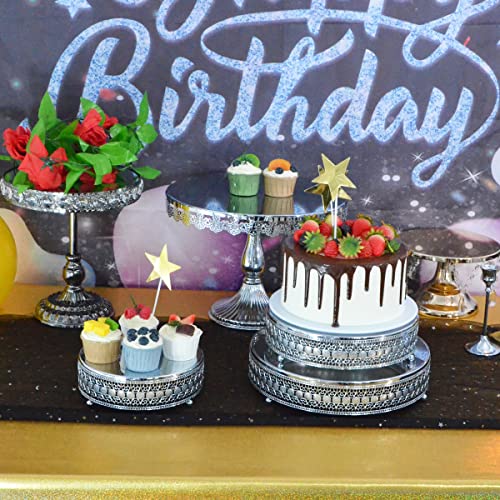 FEICTPOX Cake Stand Set of 3 Metal Cupcake Stands Dessert Display Plate for Wedding Party Birthday … (Silver)