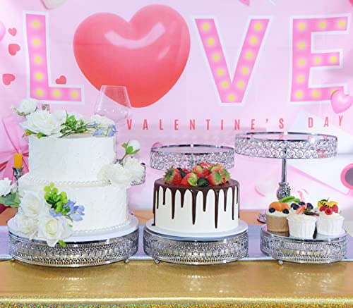 FEICTPOX Cake Stand Set of 3 Metal Cupcake Stands Dessert Display Plate for Wedding Party Birthday … (Silver)
