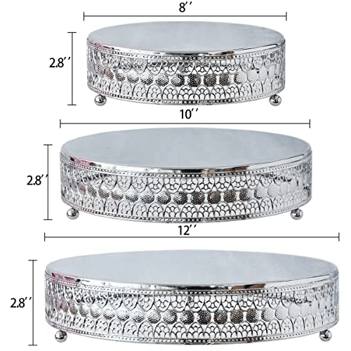FEICTPOX Cake Stand Set of 3 Metal Cupcake Stands Dessert Display Plate for Wedding Party Birthday … (Silver)
