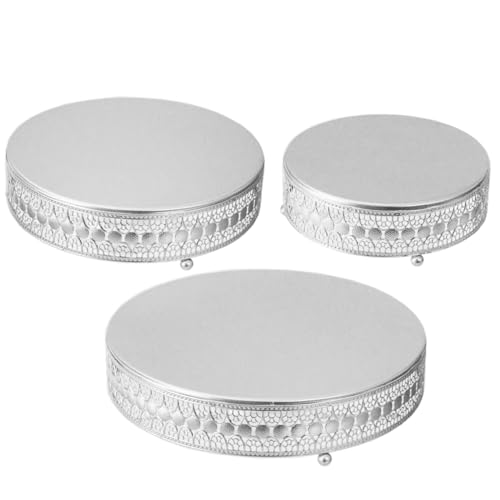 FEICTPOX Cake Stand Set of 3 Metal Cupcake Stands Dessert Display Plate for Wedding Party Birthday … (Silver)