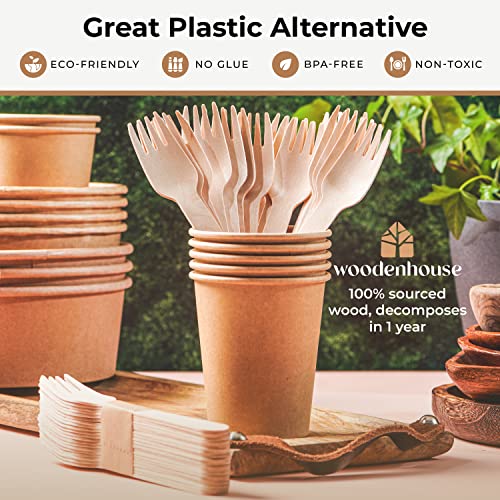 Disposable Wooden Forks Set of 100 Pcs - Eco-Friendly Biodegradable Wooden Forks - Sustainable Biodegradable Utensils - Wooden Cutlery for Parties & Events - 100% Compostable & Natural Wooden Utensils