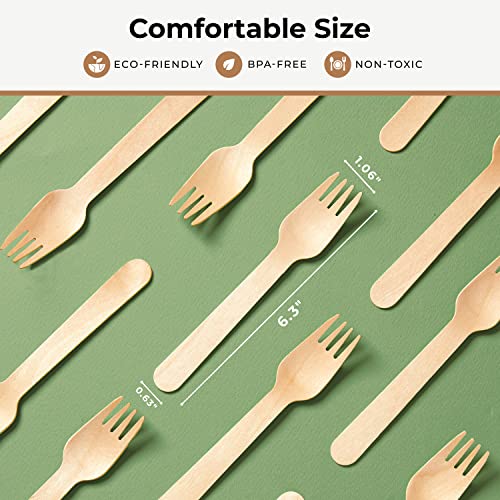 Disposable Wooden Forks Set of 100 Pcs - Eco-Friendly Biodegradable Wooden Forks - Sustainable Biodegradable Utensils - Wooden Cutlery for Parties & Events - 100% Compostable & Natural Wooden Utensils