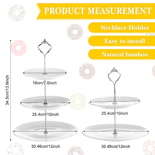 Mimorou 3 Sets Tier Cupcake Stand and 2 Ceramic Serving Tray White Porcelain Cake Round Dessert Pastry Fruit Tea Holders Platter for Wedding Home Birthday,Christmas, Thanksgiving, Gold