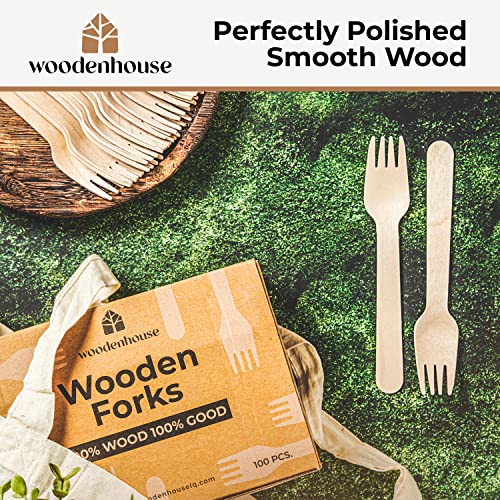 Disposable Wooden Forks Set of 100 Pcs - Eco-Friendly Biodegradable Wooden Forks - Sustainable Biodegradable Utensils - Wooden Cutlery for Parties & Events - 100% Compostable & Natural Wooden Utensils