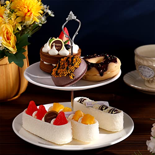 Mimorou 3 Sets Tier Cupcake Stand and 2 Ceramic Serving Tray White Porcelain Cake Round Dessert Pastry Fruit Tea Holders Platter for Wedding Home Birthday,Christmas, Thanksgiving, Gold