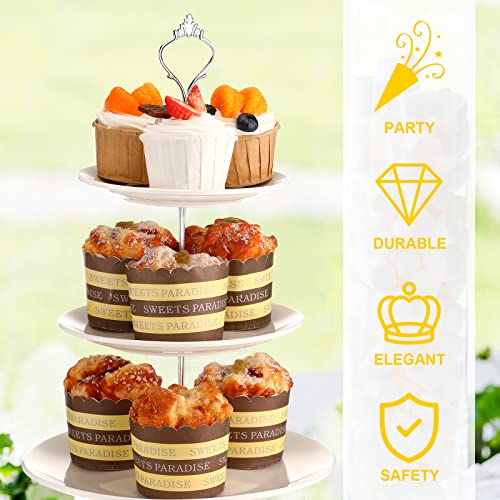 Mimorou 3 Sets Tier Cupcake Stand and 2 Ceramic Serving Tray White Porcelain Cake Round Dessert Pastry Fruit Tea Holders Platter for Wedding Home Birthday,Christmas, Thanksgiving, Gold