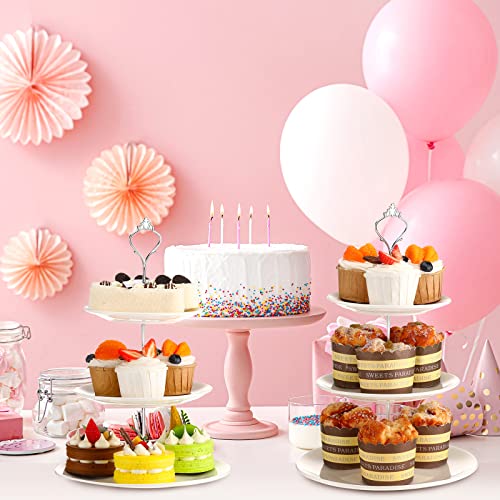 Mimorou 3 Sets Tier Cupcake Stand and 2 Ceramic Serving Tray White Porcelain Cake Round Dessert Pastry Fruit Tea Holders Platter for Wedding Home Birthday,Christmas, Thanksgiving, Gold