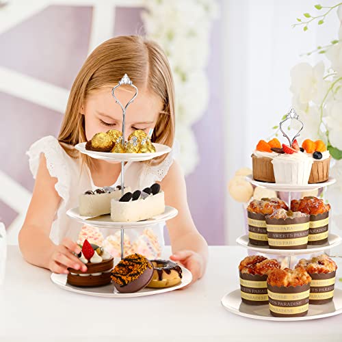 Mimorou 3 Sets Tier Cupcake Stand and 2 Ceramic Serving Tray White Porcelain Cake Round Dessert Pastry Fruit Tea Holders Platter for Wedding Home Birthday,Christmas, Thanksgiving, Gold