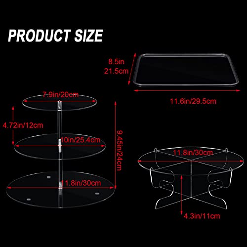 Sawysine 4 Pcs Acrylic Cupcake Stand Set Include 3 Tier Round Cake Stand 1 Tier Dessert Stands Holder 2 Pieces Clear Serving Platter for Tea Party Wedding Birthday Baby Bridal Shower Party Supplies