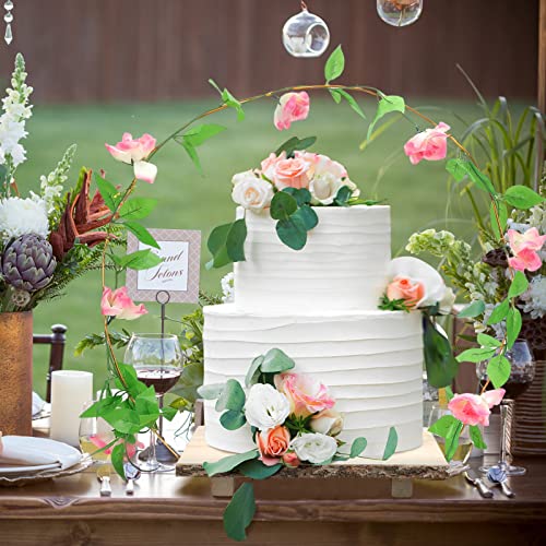 Cake Stand Rustic Wedding Cake Stand with Floral Hoop Decoration DIY Wood Cake Stand for Wedding/Dessert Table/Baby Shower/Party/Birthday/Decor
