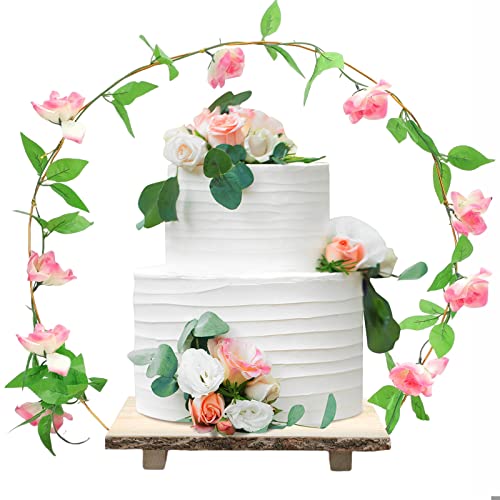 Cake Stand Rustic Wedding Cake Stand with Floral Hoop Decoration DIY Wood Cake Stand for Wedding/Dessert Table/Baby Shower/Party/Birthday/Decor