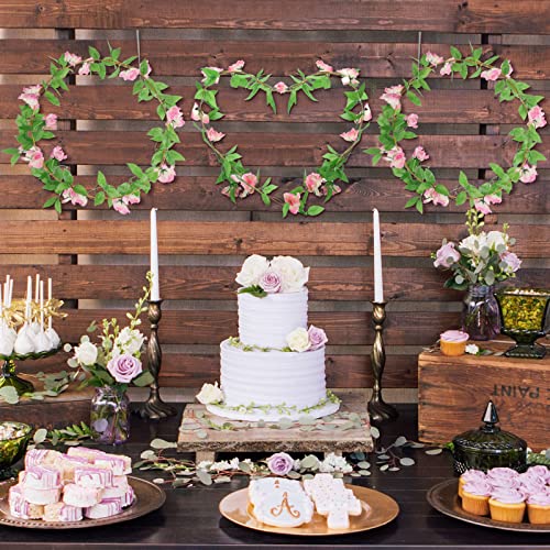 Cake Stand Rustic Wedding Cake Stand with Floral Hoop Decoration DIY Wood Cake Stand for Wedding/Dessert Table/Baby Shower/Party/Birthday/Decor
