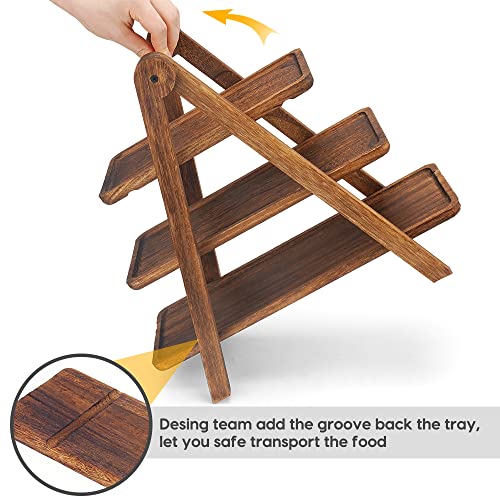 Manspdier Wood 3 Tier Serving Tray Three Tiered Cupcake Stand, Rectangle Serving Platter Wooden Farmhouse Tiered Tray, Party Serving Brown Decorative Tray Tray Decor