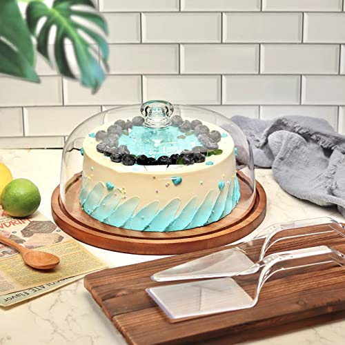 WEHOME Cake Stand with Dome，Acacia Wood Cake Stand with Clear Acrylic Lid，Cake Plate Holder with Cake Cover，Cake Display Server Stand for Cakes，Cupcakes，Pastries,Cookies,Desserts&etc.