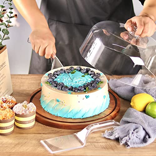 WEHOME Cake Stand with Dome，Acacia Wood Cake Stand with Clear Acrylic Lid，Cake Plate Holder with Cake Cover，Cake Display Server Stand for Cakes，Cupcakes，Pastries,Cookies,Desserts&etc.