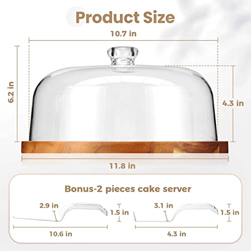 WEHOME Cake Stand with Dome，Acacia Wood Cake Stand with Clear Acrylic Lid，Cake Plate Holder with Cake Cover，Cake Display Server Stand for Cakes，Cupcakes，Pastries,Cookies,Desserts&etc.