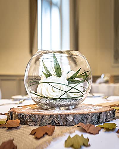 Pllieay 3 Pieces 9-10 Inch Wood Cake Stand Large Wood Slices Serving Tray, with 5 Pieces Cards and 5 Pieces Wood Table Number Card Holders for Table Centerpiece, Wedding Cake and Cheese Board