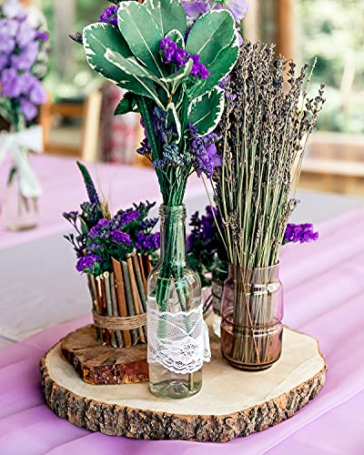Pllieay 3 Pieces 9-10 Inch Wood Cake Stand Large Wood Slices Serving Tray, with 5 Pieces Cards and 5 Pieces Wood Table Number Card Holders for Table Centerpiece, Wedding Cake and Cheese Board
