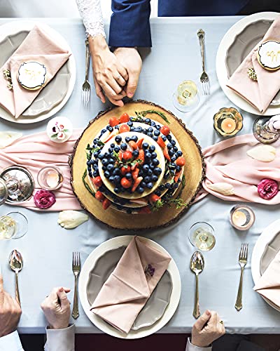 Pllieay 3 Pieces 9-10 Inch Wood Cake Stand Large Wood Slices Serving Tray, with 5 Pieces Cards and 5 Pieces Wood Table Number Card Holders for Table Centerpiece, Wedding Cake and Cheese Board
